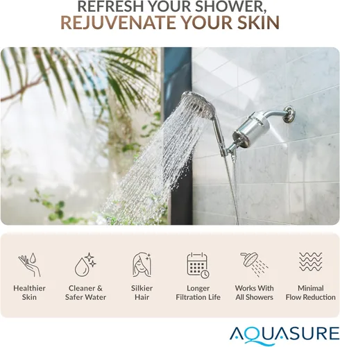 Vista 3 de Aquasure Filtro de ducha de alta capacidad de 10,000 galones para cabello, piel y uñas más saludables, mejora la piel seca con picazón, reduce