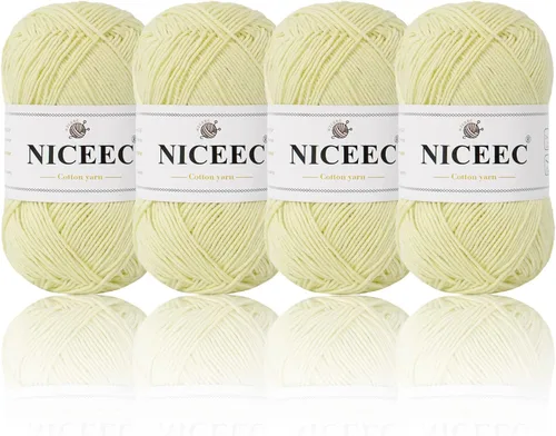 Vista 13 de NICEEC 4 madejas de hilo de algodón suave para bebé, 4 capas, manualidades DIY, peso fingering, hilo para manta para ganchillo y tejido, total 700