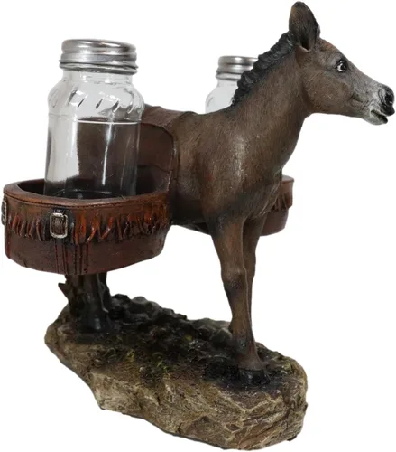 Vista 4 de Ebros Gift Western Country Farm Mule Donkey Ass Carrying Saddlebags Figurine Salt Pepper Shakers Holder Decoración De Animales De Trabajo Caballos