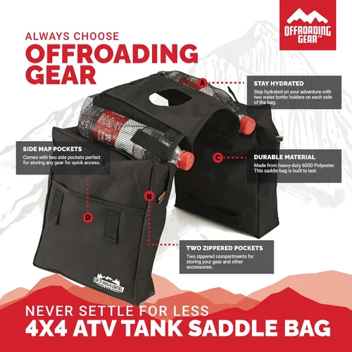 Vista 3 de Offroading Gear Bolsa de sillín trasera y delantera impermeable 4x4 Con dos compartimentos Ideal para ATV UTV Moto Quad Motocicleta Etc.
