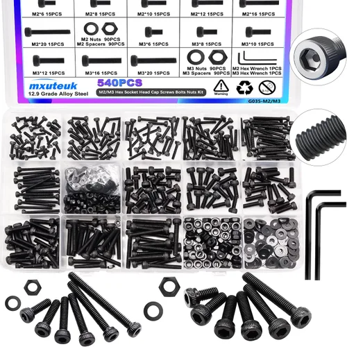 Vista 6 de mxuteuk Juego de tornillos M5 de 185 piezas, kit de tuercas, pernos y tornillos de cabeza hexagonal M5, pernos de acero de aleación de grado 12.9