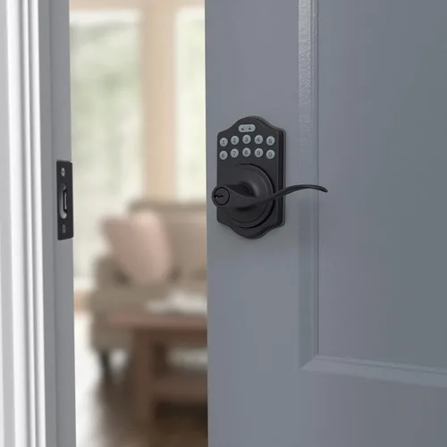 Vista 6 de Amazon Basics Teclado electrónico, cerradura de puerta de entrada sin llave con cerrojo y mango, teclado para puerta delantera con pomo, cerraduras