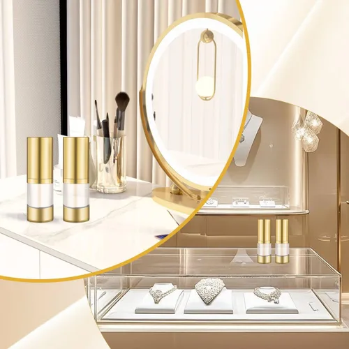 Vista 6 de 4 botellas de plástico transparente sin aire de 0.5 fl oz/0.5 oz con cabeza dorada, vacíos, rellenables, al vacío, cosméticos, almacenamiento