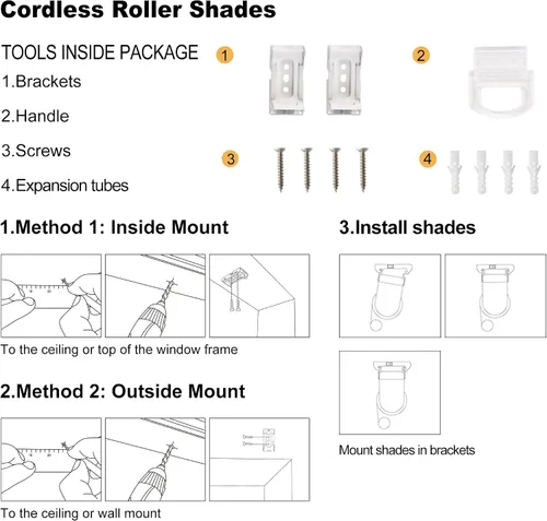 Vista 7 de Boolegon Blackout Roller Shades for Windows, Black, 23" W X 36" H.