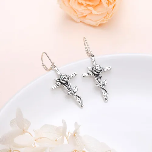 Vista 57 de Aretes colgantes de filigrana de plata de ley 925, margarita, loto, flor de rosa, piedra lunar, lágrima para mujer, nudo celta infinito, margarita