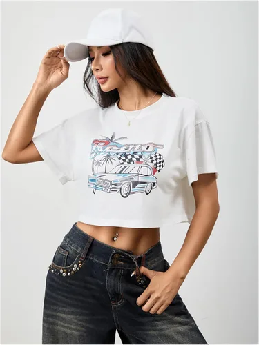 Vista 5 de SweatyRocks top corto bordado manga corta para mujer