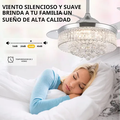 Vista 6 de Ventilador de Techo Invisible de 42" con Lámpara de Araña, Lámpara Moderna de Ventilador de Techo de Cristal con Control Remoto, 4 Aspas Retráctiles