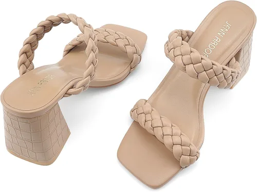 Vista 6 de JENN ARDOR Sandalias de tacón grueso para mujer, sandalias trenzadas con tiras y punta cuadrada para mujer, sandalias cómodas de vestir