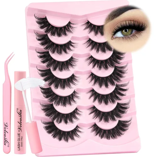 Vista 11 de Veleasha Kit de pestañas marrones con pegamento y pinzas, pestañas de ojo de gato, aspecto natural, pestañas postizas 3D con banda transparente