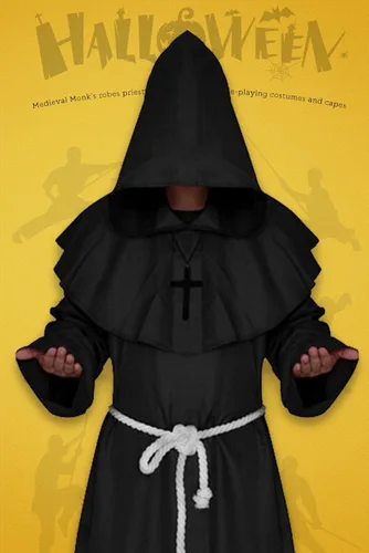 Vista 5 de Coser Park - Disfraz de monje medieval para Halloween, disfraz con capucha
