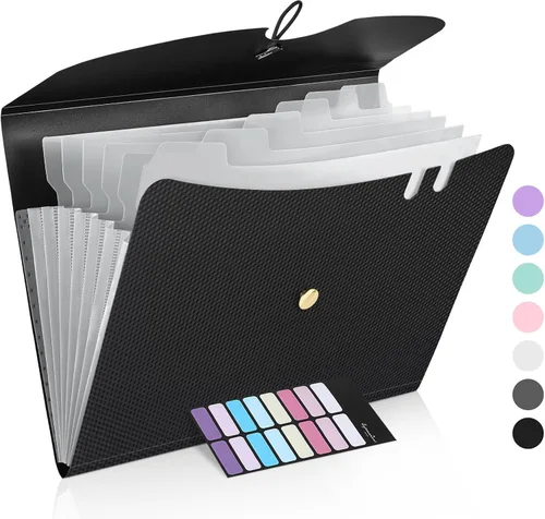 Vista 12 de Sooez - Carpeta de archivos expandible de 7 bolsillos, de acordeón, prémium, cierre elástico, portátil, organizador tamaño carta para documentos