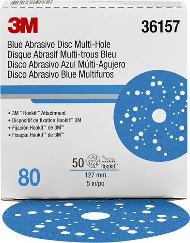 Vista 33 de 3M 3M-36142 Hookit disco abrasivo azul multi-agujero, 3" 80 Grado
