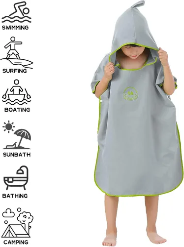 Vista 4 de Hiturbo Poncho de surf para niños, bata absorbente de secado rápido, toalla de natación con capucha de microfibra para playa, piscina y baño