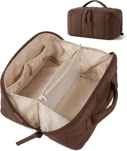 Vista 20 de BAGSMART Bolsa de Maquillaje de Viaje para Mujeres, Estuche Cosmético Portátil Resistente al Agua, Organizador de Maquillaje Acolchado Abultado