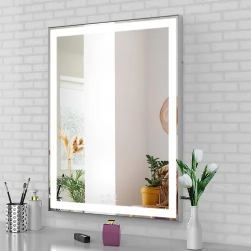 Vista 3 de BEAUTME Espejo de tocador de 22.4 x 28.1 pulgadas, espejo de maquillaje con luces, espejo Hollywood, espejo LED para dormitorio, marco de aluminio