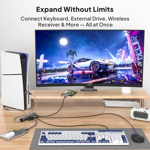 Vista 6 de Elebase USB Hub for PS5 Pro/Slim,4 Port USB 3.0 Multiple Splitter 1 in 4 Out with 0.7FT Long Cable,5Gbps High-Speed Extender Hub with OTG & USB