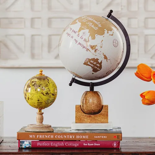 Vista 5 de Globo Terráqueo Globo de Mármol de Madera Estilo Americano Globo de Escritorio Grande Impresión HD Globo Retro Globo Decorativo Globo Decorativo
