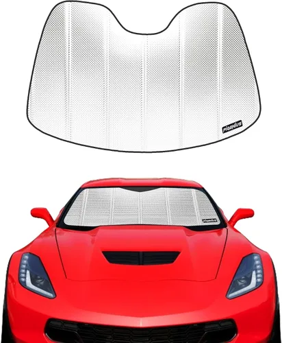 Vista 8 de Pigenius Parasol para parabrisas para Chevy Corvette C7 2014-2019, parasol para ventana delantera, bloquea los rayos UV, cubierta de parabrisas