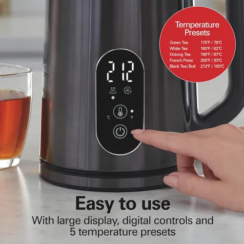Vista 9 de Hamilton Beach Digital - Tetera eléctrica de 1,7 L, caldera de agua y calentador