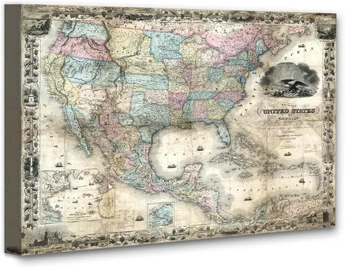 Vista 7 de 1857 Mapa de los Estados Unidos de América 11x14 Lámina enmarcada - Mapa de la era de la Guerra Civil con límites históricos - Atractivo vintage