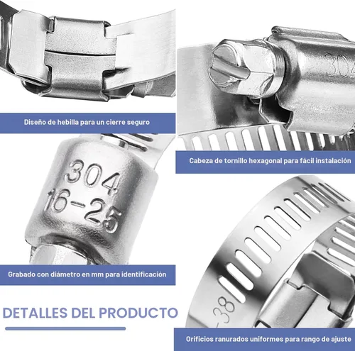 Vista 5 de Abrazadera de Manguera - Qibaok 120 PCS Kit Surtido de Abrazaderas de Manguera de Acero Inoxidable 1/4''–1-1/2'' Abrazaderas de Tornillo Sin Fin