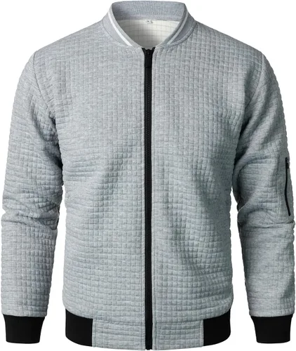 Vista 2 de HOOD CREW Chaquetas casuales ligeras para hombre, chaqueta de bombardero universitario con cremallera