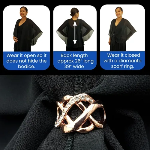 Vista 4 de eXcaped Conjunto de chal de noche para mujer y anillo de oro rosa, capa de gasa transparente