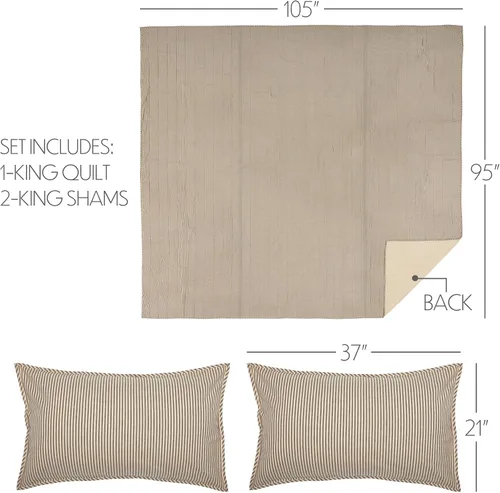 Vista 2 de VHC Brands Sawyer Mill Ticking Stripe - Juego de ropa de cama de 3 piezas con 2 fundas de almohada, color gris carbón