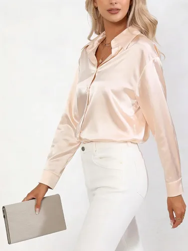 Vista 3 de Blusa elegante de manga larga con botones para mujer, casual, para el trabajo, la oficina