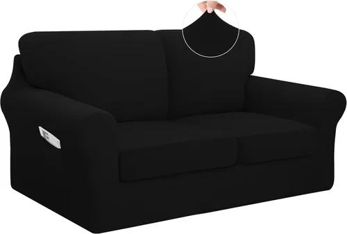 Vista 21 de Easy-Going - Funda elástica para sofá (7 piezas), tamaño XL, color negro Juego de funda de sofá lavable para 3 cojines de respaldo y asiento