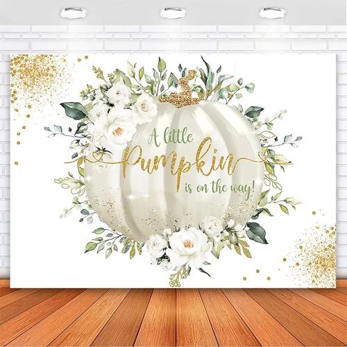 Vista 9 de Avezano A Little Pumpkin is on The Way - Telón de fondo de calabaza para baby shower, decoración de otoño floral, calabaza, baby shower, fondo
