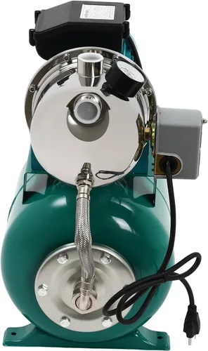 Vista 4 de Bomba de pozo poco profundo 1HP con tanque de presión, cabeza máxima de 148 pies, bomba de riego de acero inoxidable de 800 GPH con interruptor