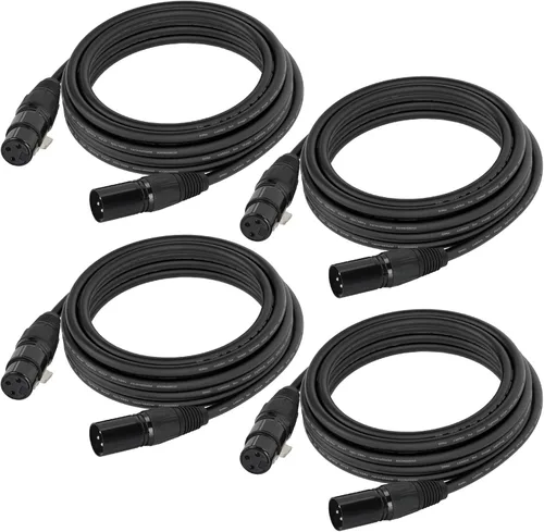 Vista 8 de Cable DMX de 10 pies, paquete de 4 cables de luz DMX de 9.8 ft, cables DMX de 3 pines, cable de señal XLR macho a hembra con conectores metálicos