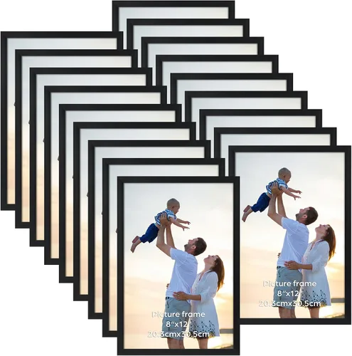 Vista 16 de Hoikwo 18 paquetes de marcos de fotos de plástico negro de 3.5x5 multifuncionales con cubierta de plástico para fotos familiares, obras de arte