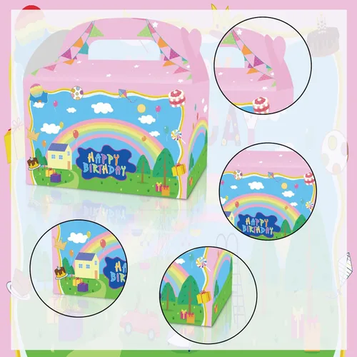 Vista 5 de YOOUUQIAN Decoraciones de feliz cumpleaños de cerdo de dibujos animados, 12 unidades, cajas de regalo de fiesta de cumpleaños rosa animé para niños