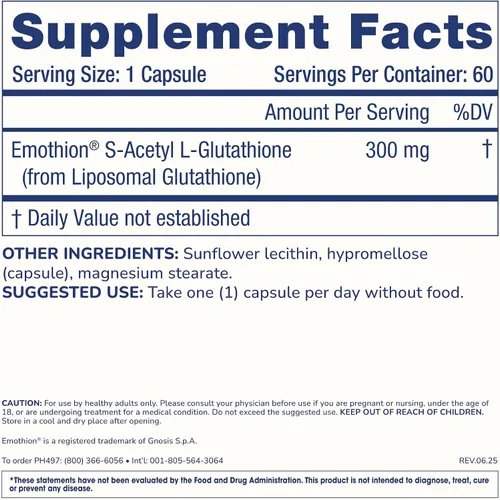 Vista 2 de ProHealth S-acetil glutatión (Emothion) (300 mg - 60 cápsulas)