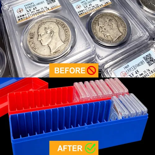 Vista 3 de MUDOR Caja de almacenamiento de losa para monedas PCGS, NGC, soporte para monedas de 20 losas, azul caja de losa de monedas graduada