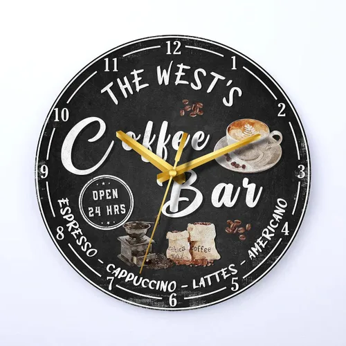 Vista 10 de V VIBEPY Reloj de madera de barra de café impreso en 2D, decoración personalizada de mesa de café, accesorios de barra de café, relojes de madera