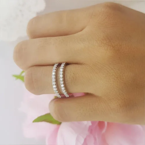 Vista 6 de Dazzlingrock Collection Anillo doble de oro de 14 quilates con diamante redondo de 0,50 quilates (quilates)