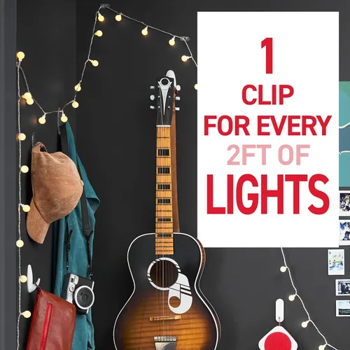 Vista 4 de Command - Mini clips de luz para interiores, 45 clips transparentes y 54 tiras Command, decoraciones navideñas sin daños, clips de pared para colgar