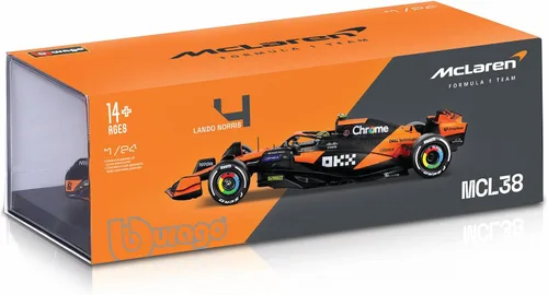 Vista 4 de Bburago 1:24 Escala 2024 Formula Race McLaren MCL38 Vehículo fundido a presión con casco, Norris #4