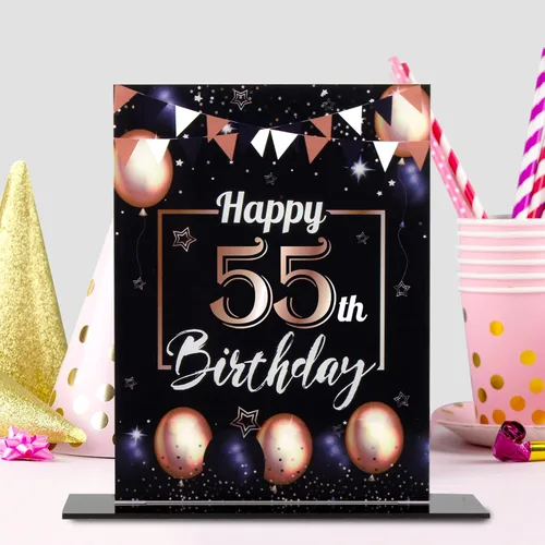 Vista 148 de LINGTEER Decoraciones de feliz cumpleaños número 11, 2 piezas de soporte de acrílico con impresión de pie rosa y azul, tablero de telón de fondo