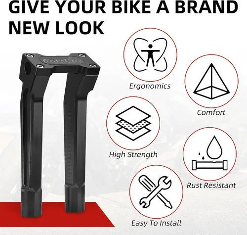 Vista 4 de Abrazadera superior para manillar de 1 pulgada / 0.984 in, kit de extensión de barra de mango alto de 6 pulgadas, ajuste universal para Harley
