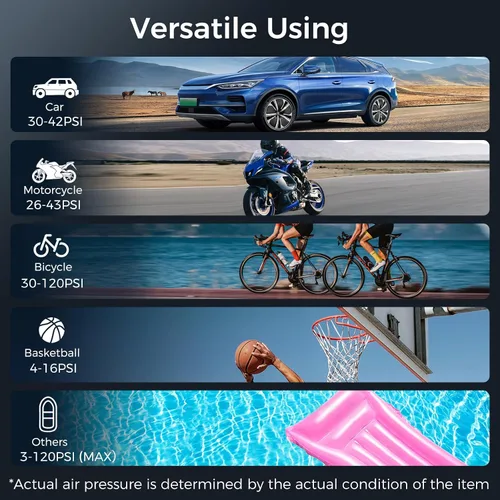 Vista 8 de ApexNexus Inflador de Neumáticos Compresor de Aire Portátil y Arrancador de Coche, Bomba de Aire Inalámbrica con Luz LED y Manómetro de Presión