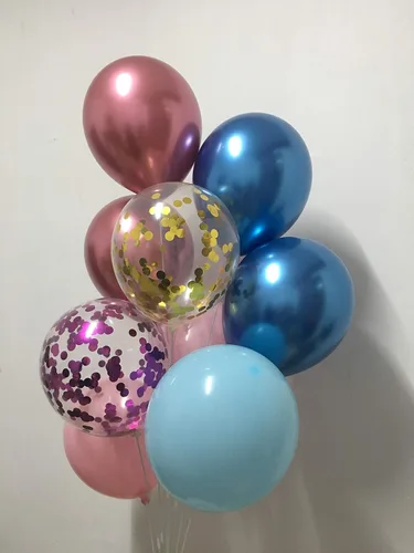 Vista 3 de Globos cromados metálicos, color rosa y azul, globos de confeti para bodas, cumpleaños, revelación de género, decoración de fiesta de baby shower