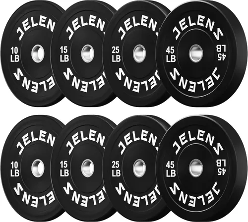 Vista 14 de Juego de Placas de Peso para Barra Olímpica JELENS, Juego de Pesos de Goma de 2 Pulgadas Negro/Colorido para Entrenamiento de Fuerza y Levantamiento
