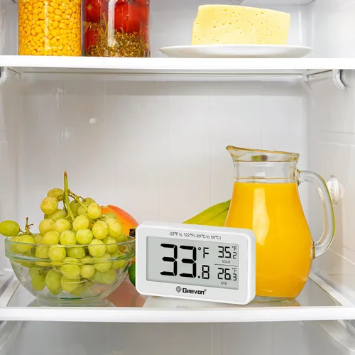 Vista 9 de Geevon Refrigerator Thermometer Digital Fridge Thermometer IP65 Waterproof with Large LCD Display,Max/Min Record Function,Magnetic Back,for