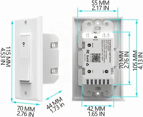 Vista 6 de Interruptor inteligente con aplicación y control remoto, interruptor de luz Alexa de un solo polo, interruptor de pared con temporizador Wi-Fi