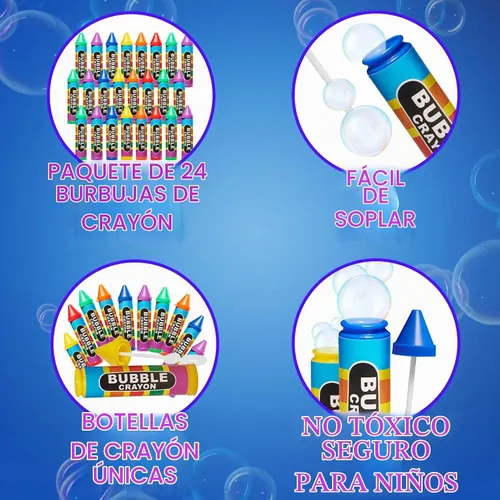 Vista 3 de Crayon Bubble Bottles (24-Pack) Party Favors for Kids & Birthday Parties Burbujas de crayón