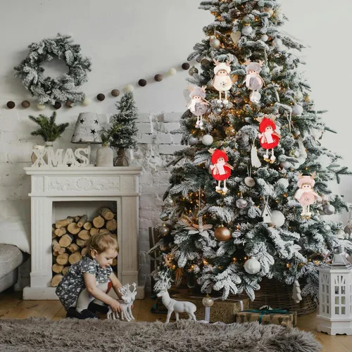 Vista 5 de FZBNSRKO 6 adornos de ángel de peluche de Navidad, encantadores colgantes de muñeca de peluche, adorno de ángel para decoración de Navidad, Año